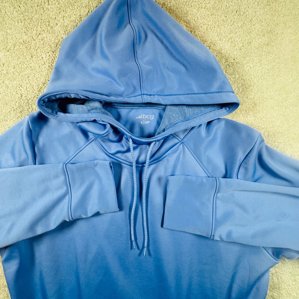 BCG Womens Blue Performance Fleece Pullover Hoodie Thumbholes Size Large